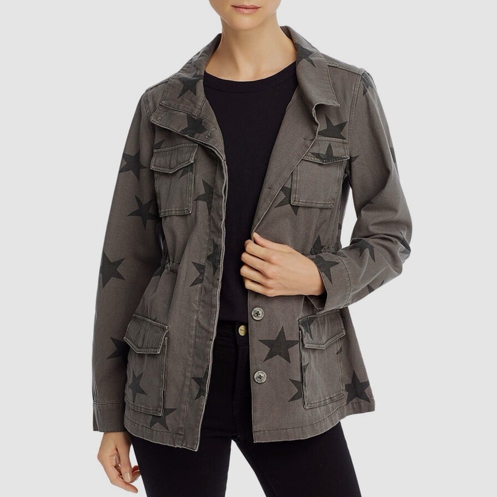 Aqua Star Print Utility Military Jacket